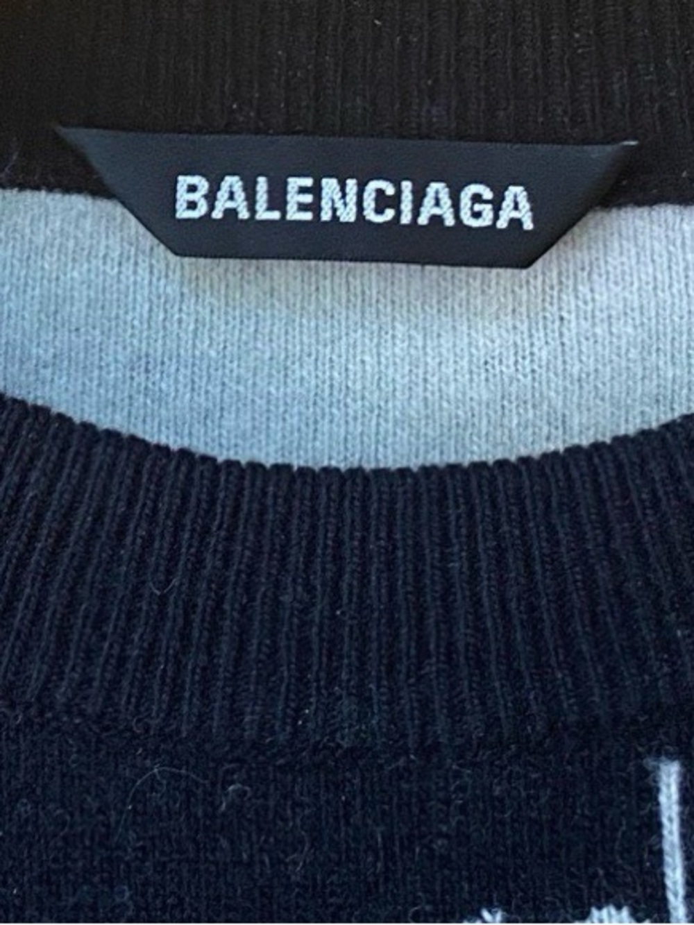 Balenciaga Black Crewneck Sweater with White All-Over Logo - Picture 4 of 6